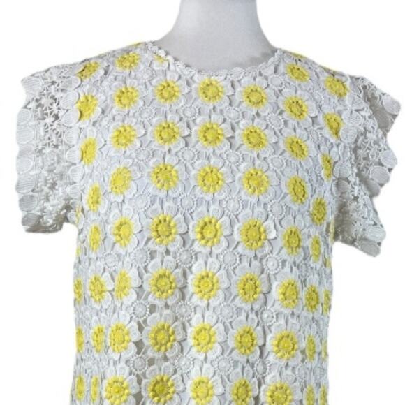 J.Crew Dress Crochet Lace Embroidered Shift White Yellow Daisy Floral Women’s 6 - Picture 5 of 13